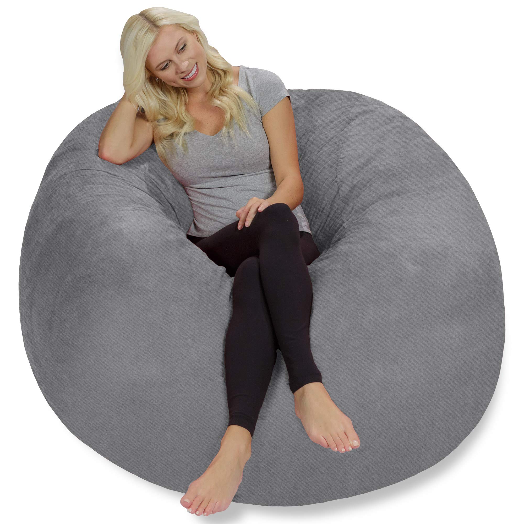 Chill Sack 5' Giant Memory Foam Bean Bag Chair - Ultra Soft Faux Linen Cover in Linen Gray - Perfect for Living Rooms, Game Rooms & Dorm Lounging