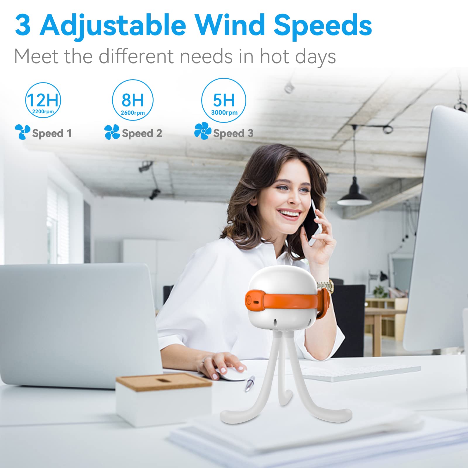Cadrim Battery Operated Clip-On Stroller Fan for Baby - 3 Speed Adjustable Portable Fan with Flexible Tripod, Handheld Personal Cooling Fan for Car Seat, Crib, Camping, Treadmill & Outdoor Activities - Perfect for Strollers, Baby Carriers and Nursery Rooms