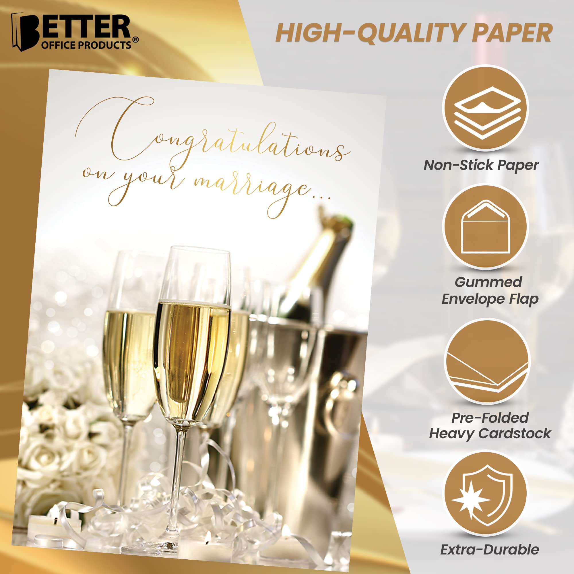 Elegant Wedding Congratulations Card with Gold Foil & Shimmer Envelope - 5x7 Inch Premium Cardstock, High Gloss Finish - Perfect for Bridal Showers, Anniversaries & Special Occasions