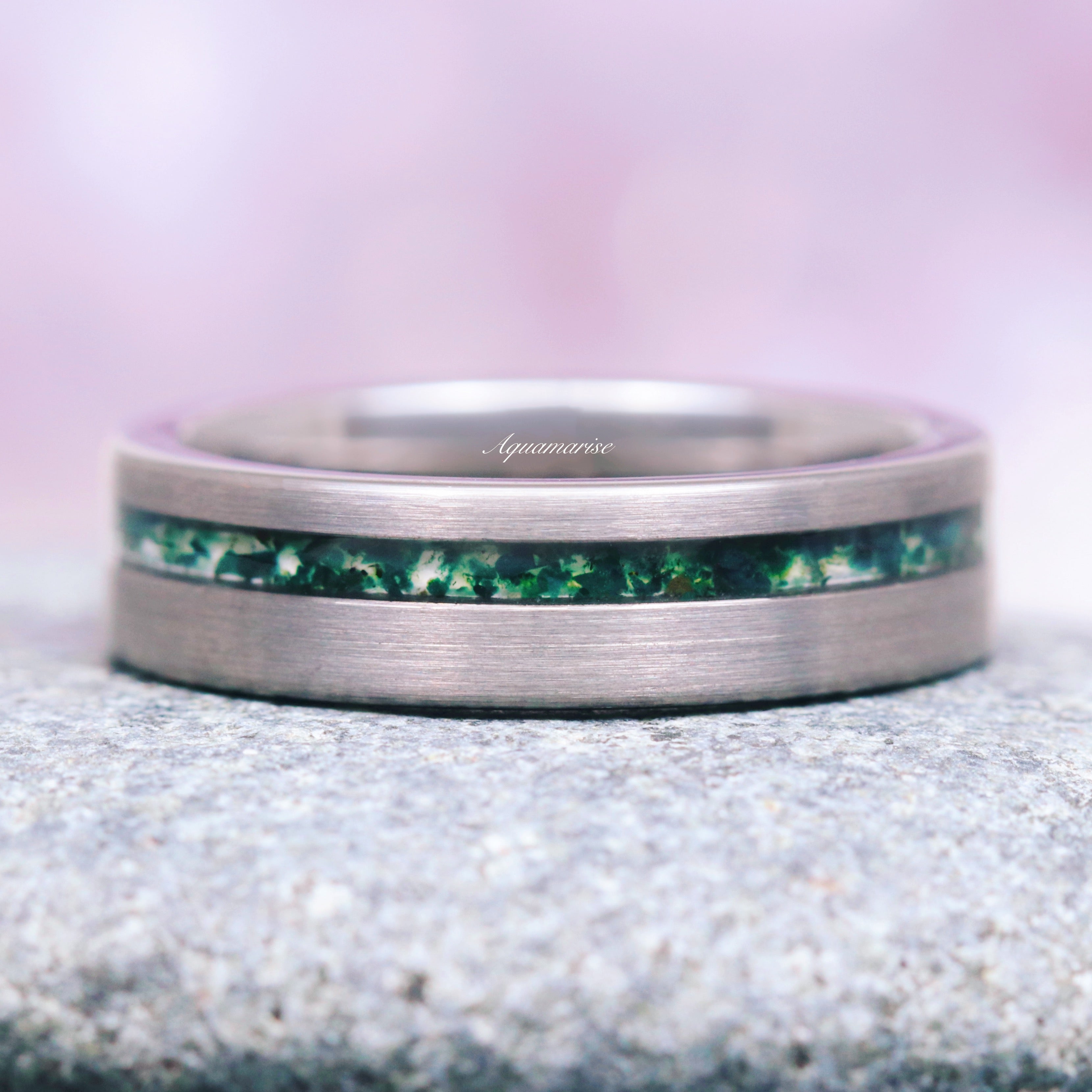 Green Moss Agate & Crescent Moon Couples Ring - Handmade Sterling Silver Matching Promise Rings for Couples, Wedding Bands, Anniversary Gifts & Romantic Occasions