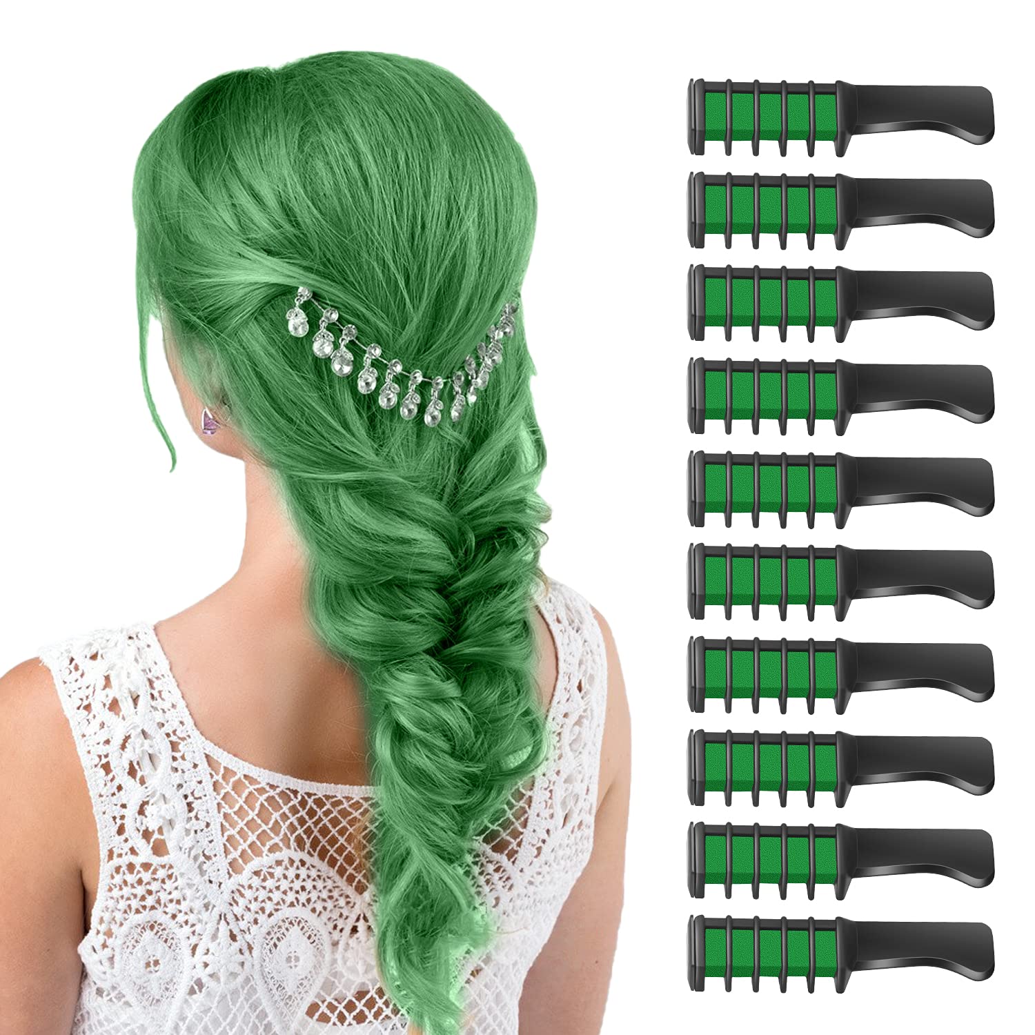 MSDADA Washable Green Hair Chalk for Kids - Temporary Hair Color Dye & Comb Set for Girls Age 6-12 | DIY Birthday Party, Halloween & Christmas Gift | Perfect for Costumes, School Events & Playdates