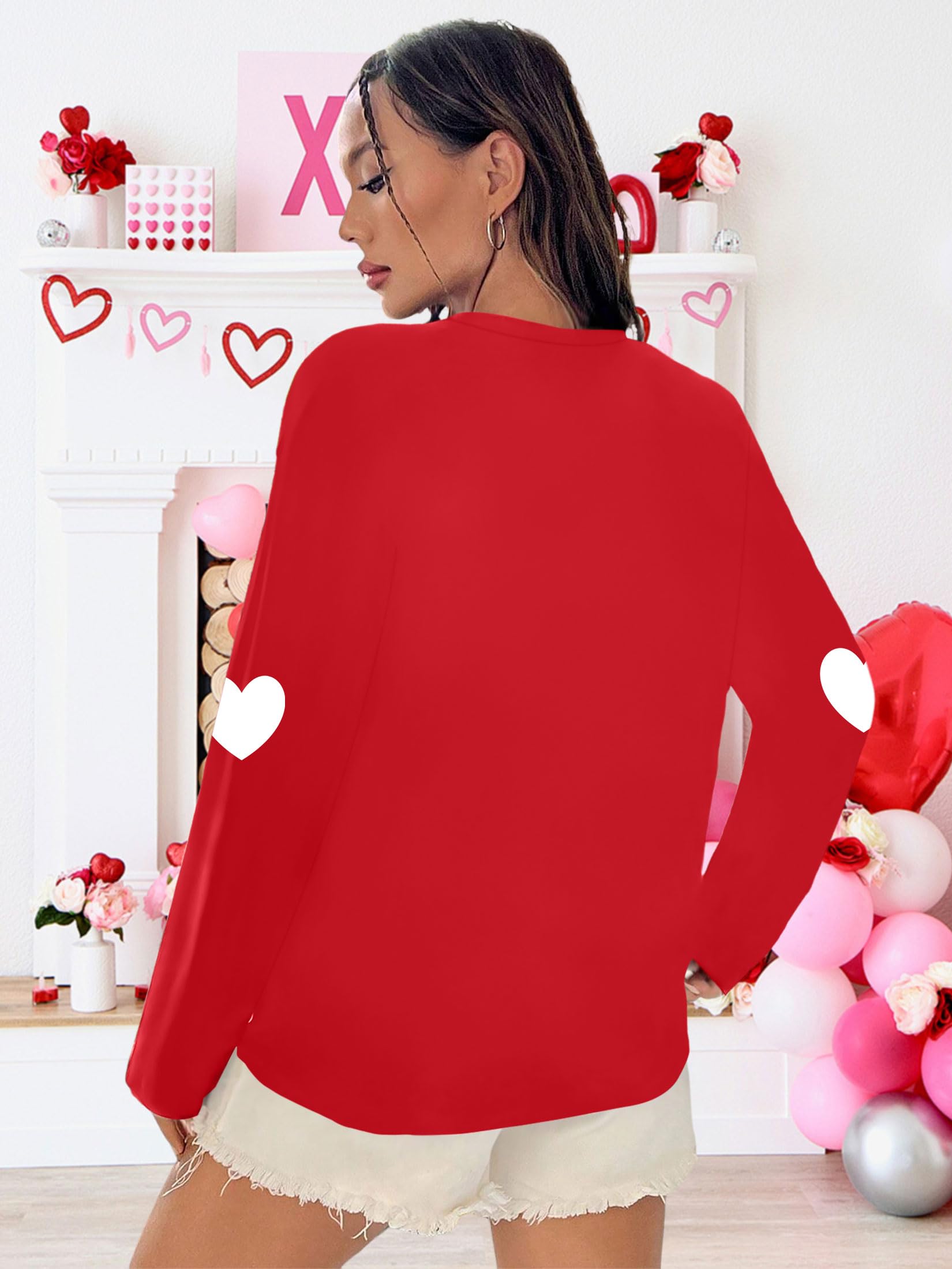 Valentine's Day Shirts for Women - Cute Heart Print Long Sleeve Graphic Tees - Casual Love T-Shirts & Tops - Perfect for Date Night, Gift Giving & Couple Outfits