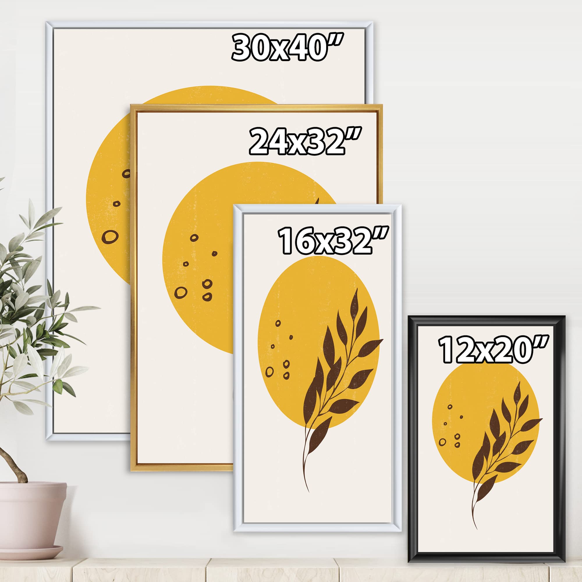 Abstract Yellow Sun and Moon Tropical Leaf Canvas Wall Art - Modern Framed Print for Living Room, Bedroom & Office Decor