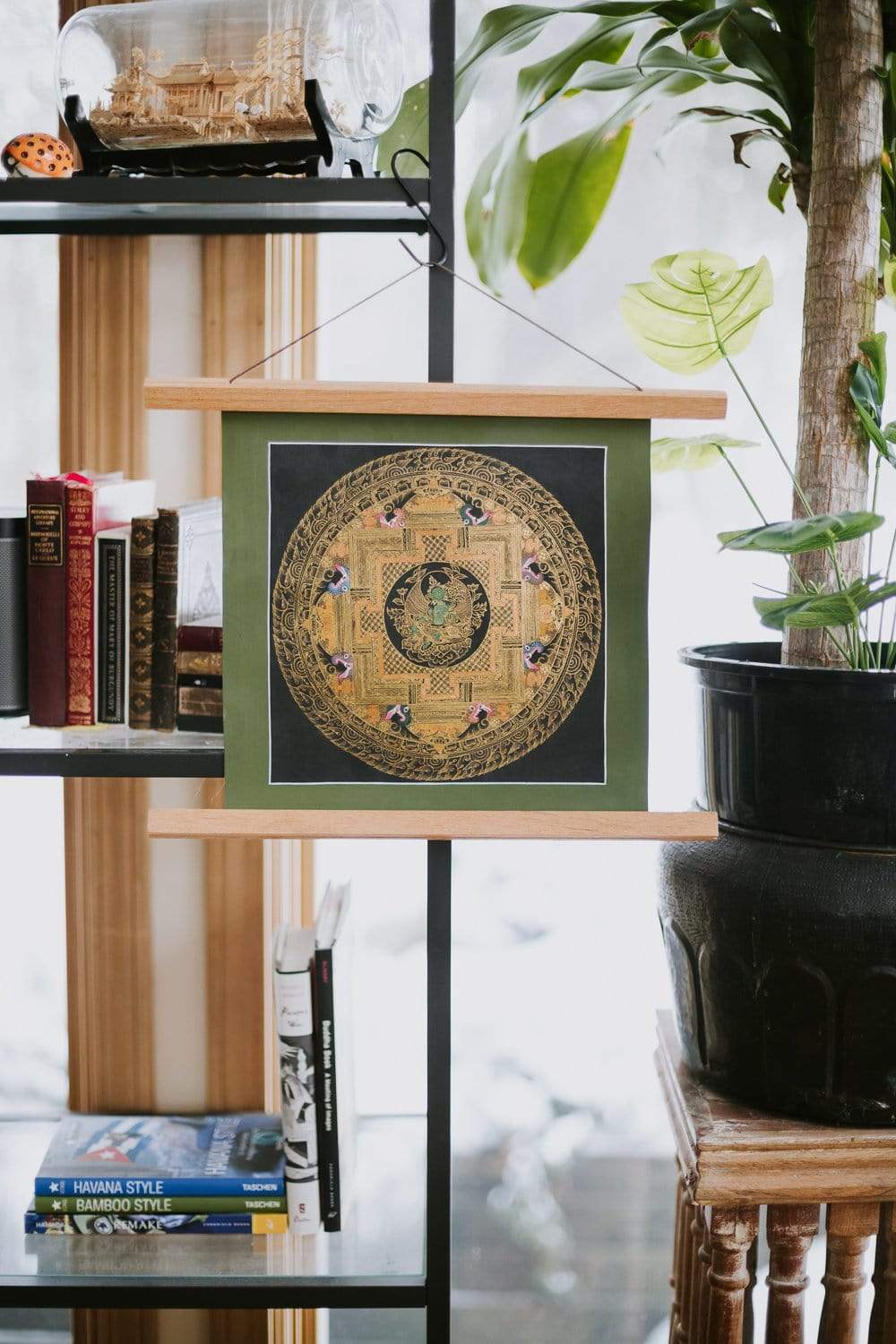 Green Tara Sacred Geometry Thangka Wall Art – Handmade Buddhist Meditation Painting for Home & Temple Decor | Spiritual Gift for Yoga & Mindfulness