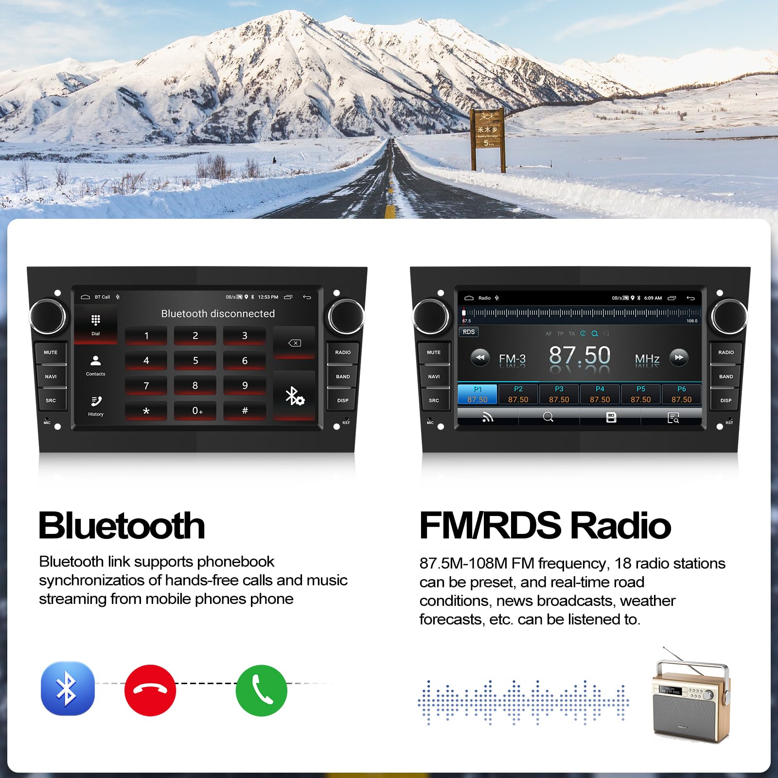 CAMECHO 7 Inch Android 13 Car Stereo with 2GB RAM 64GB ROM - Wireless CarPlay & Android Auto - Compatible with Opel Astra Antara Vectra Corsa Zafira Meriva - Double Din Touchscreen with RDS FM Radio & Bluetooth - Perfect for Navigation, Music Streaming & Hands-Free Calling