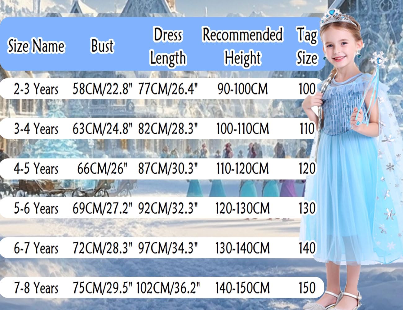 Elsa Costume for Girls - Frozen Princess Dress with Accessories | Toddler Halloween Birthday Party Outfit | Blue Dress Up for Kids & Disney Themed Events