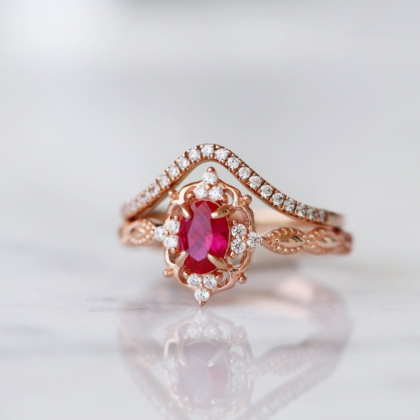 Vintage Ruby Engagement Ring 14K Solid Rose Gold - Elegant Wedding Band for Women, Perfect for Proposals, Anniversaries & Special Occasions