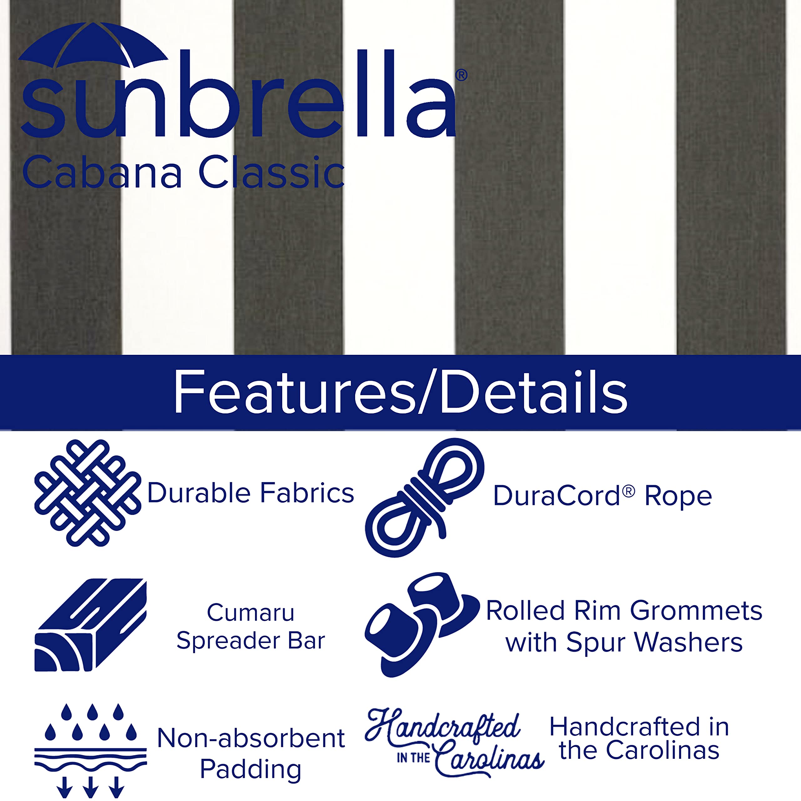 Premium Handmade Hatteras Cabana Classic Sunbrella Quilted Hammock - 13ft x 55in Large Outdoor Hammock with Free Extension Chains & Tree Hooks - Supports 450lbs, Fits 2 People - Perfect for Backyard, Beach, Camping & Patio Relaxation - Made in USA