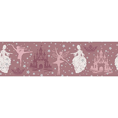 Tempaper Kids Pink and Metallic Silver Princess Wallpaper | Designer Removable Peel and Stick Borders & Stripes for Nursery, Bedroom, and Playroom Decor
