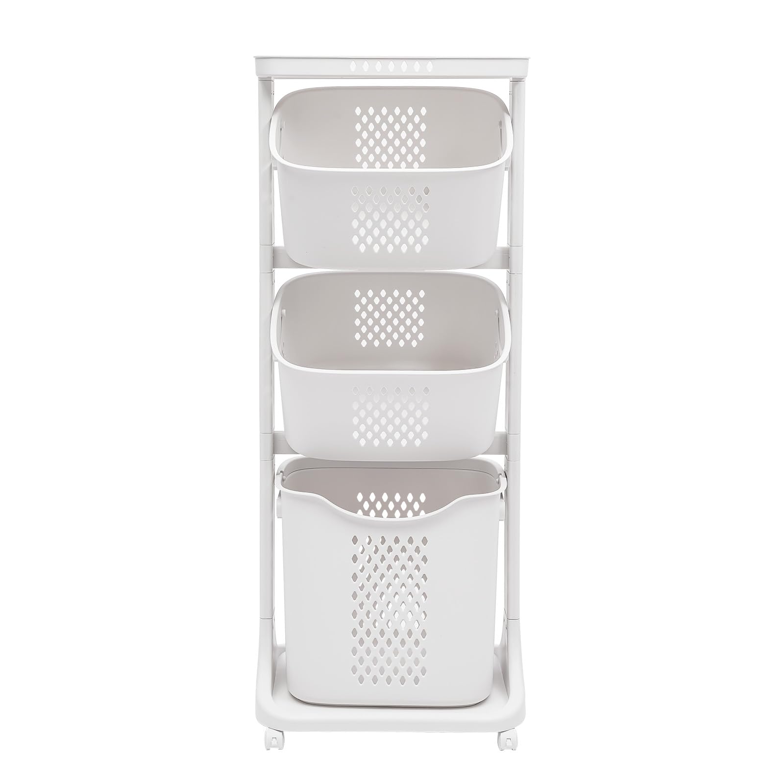 Large Rolling Laundry Basket Tower with Wheels - 17 x 13 x 43 Inch Multifunctional Plastic Storage Organizer for Laundry Room, Bedroom & Closet | Space-Saving Laundry Hamper with Easy Mobility