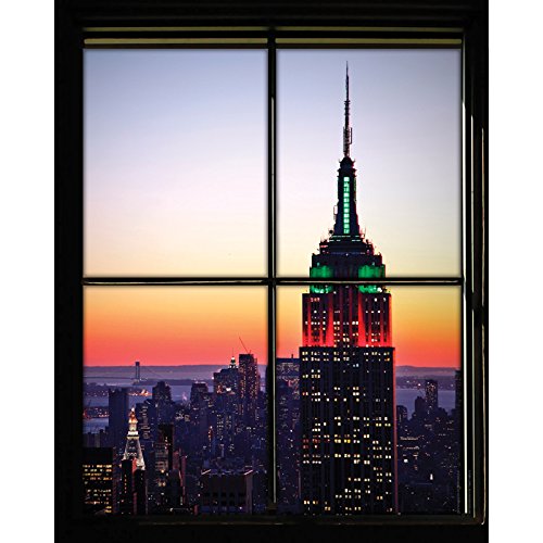 Peel & Stick Wall Decals - New York City Night Skyline Window View Stickers (9x12 Inches) - Perfect for Home Decor, Office & Dorm Room Wall Art