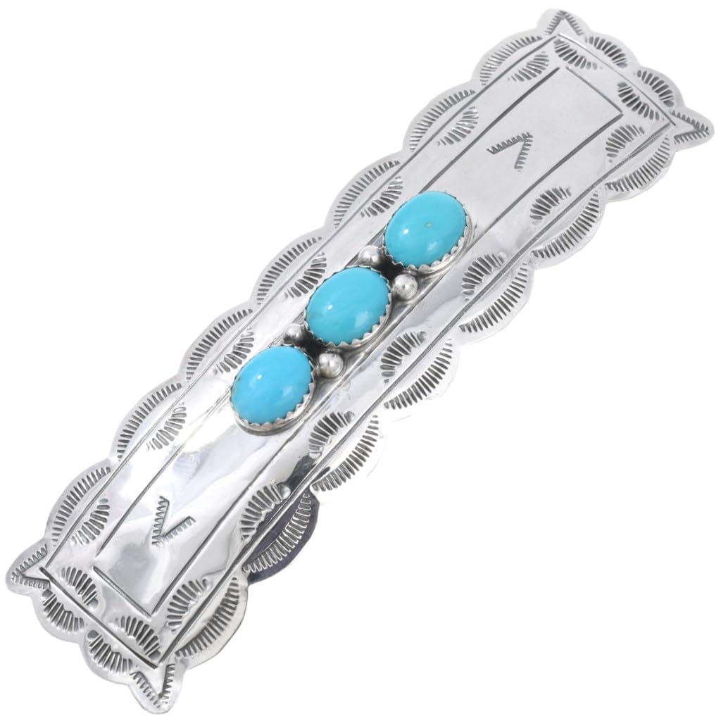 Authentic Native American Turquoise Silver Hair Barrette - Handmade Hammered Sterling Silver Spring Clip Hair Accessory for Women | Perfect for Weddings, Parties & Everyday Wear