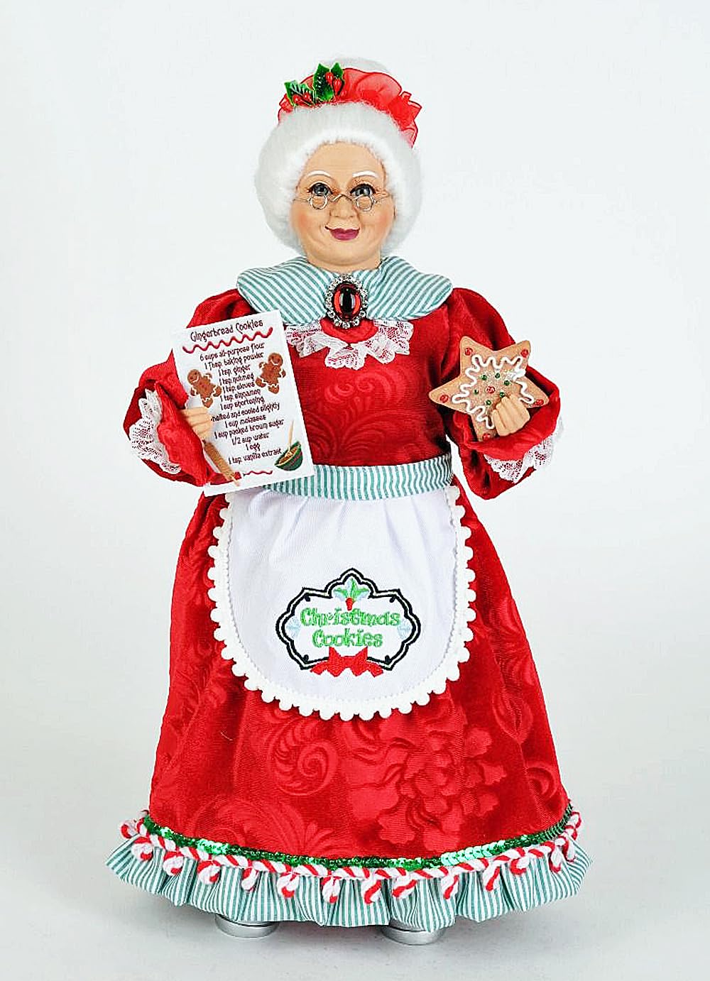 Kensington Row Collection Mrs. Claus Baking Gingerbread Cookies Star Figurine - Red Christmas Decoration for Home, Tabletop, Holiday Display & Gift Giving