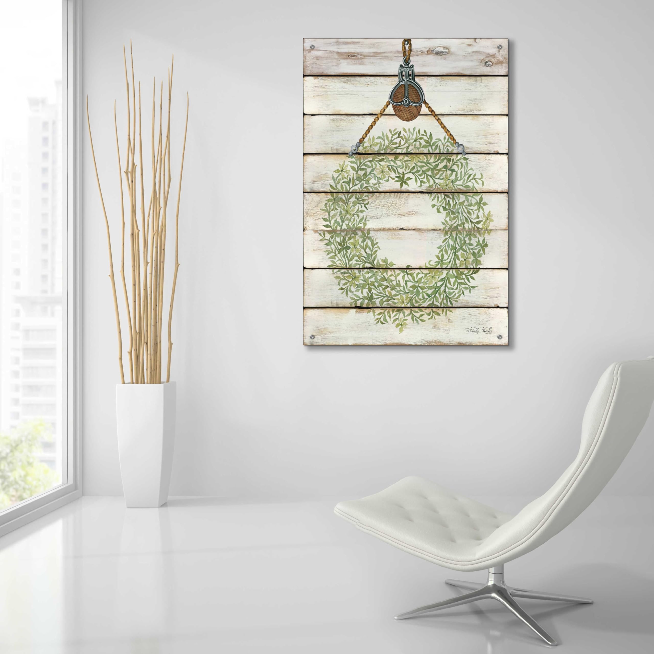 Epic Art 'Pully Hanging Wreath' by Cindy Jacobs - 24x36 Inch Acrylic Glass Wall Decor - Modern Home Artwork for Living Room, Bedroom & Office Decor