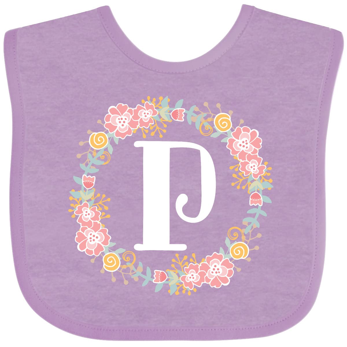 Inktastic Monogram Letter P Rose Floral Wreath Baby Bib - Soft Cotton Drool Bib for Newborns & Infants - Perfect for Feeding, Teething, and Photo Shoots