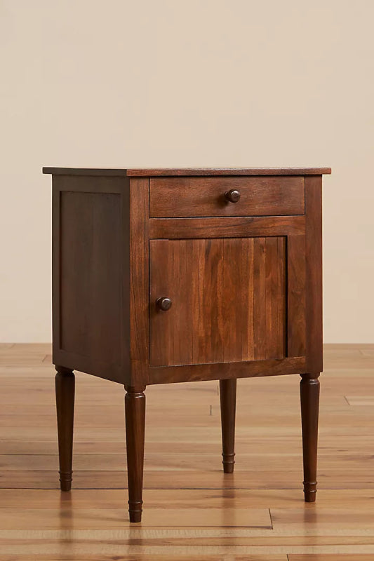 Handmade Wooden Bedside Table with Door and Drawer - Stylish Nightstand for Bedroom, Living Room, or Office Storage