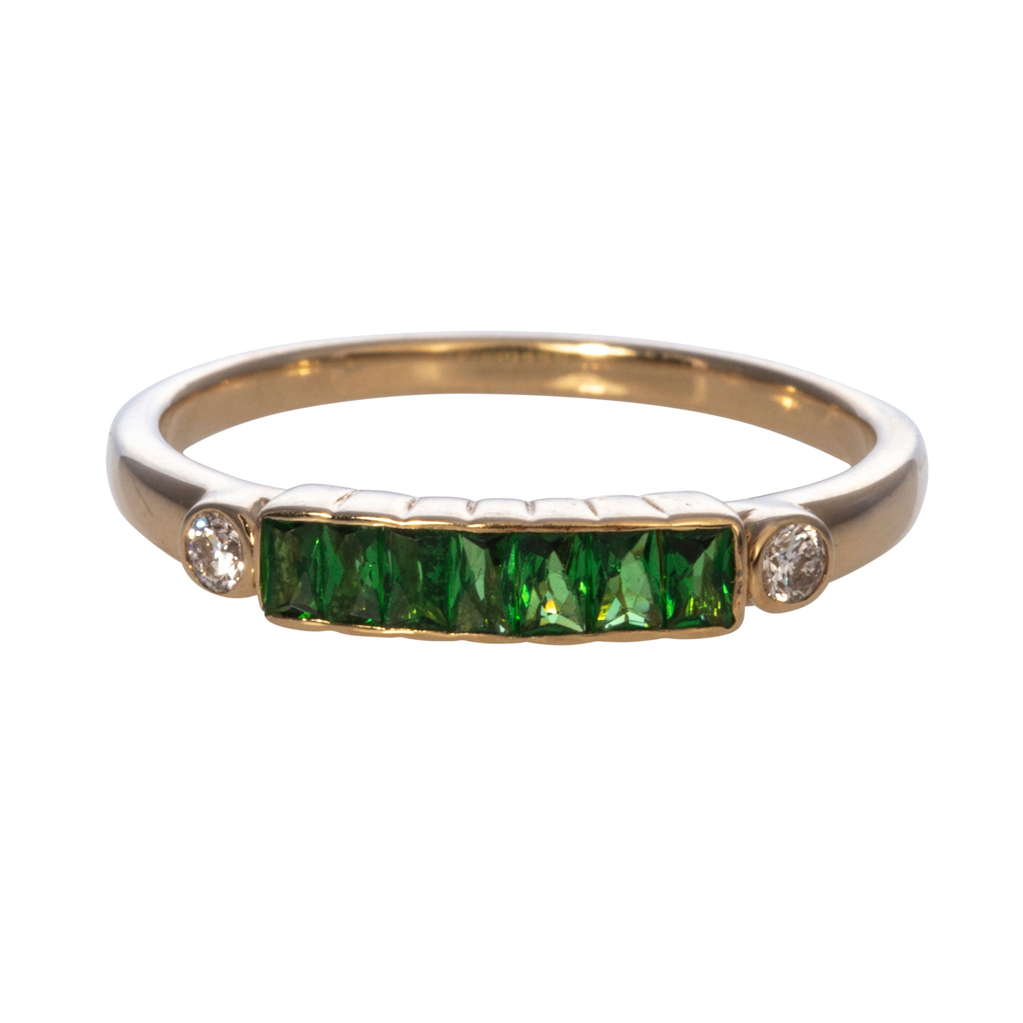 14K Yellow Gold Tsavorite and Diamond Ring for Women - Elegant Stackable Band for Engagement, Wedding, or Everyday Wear