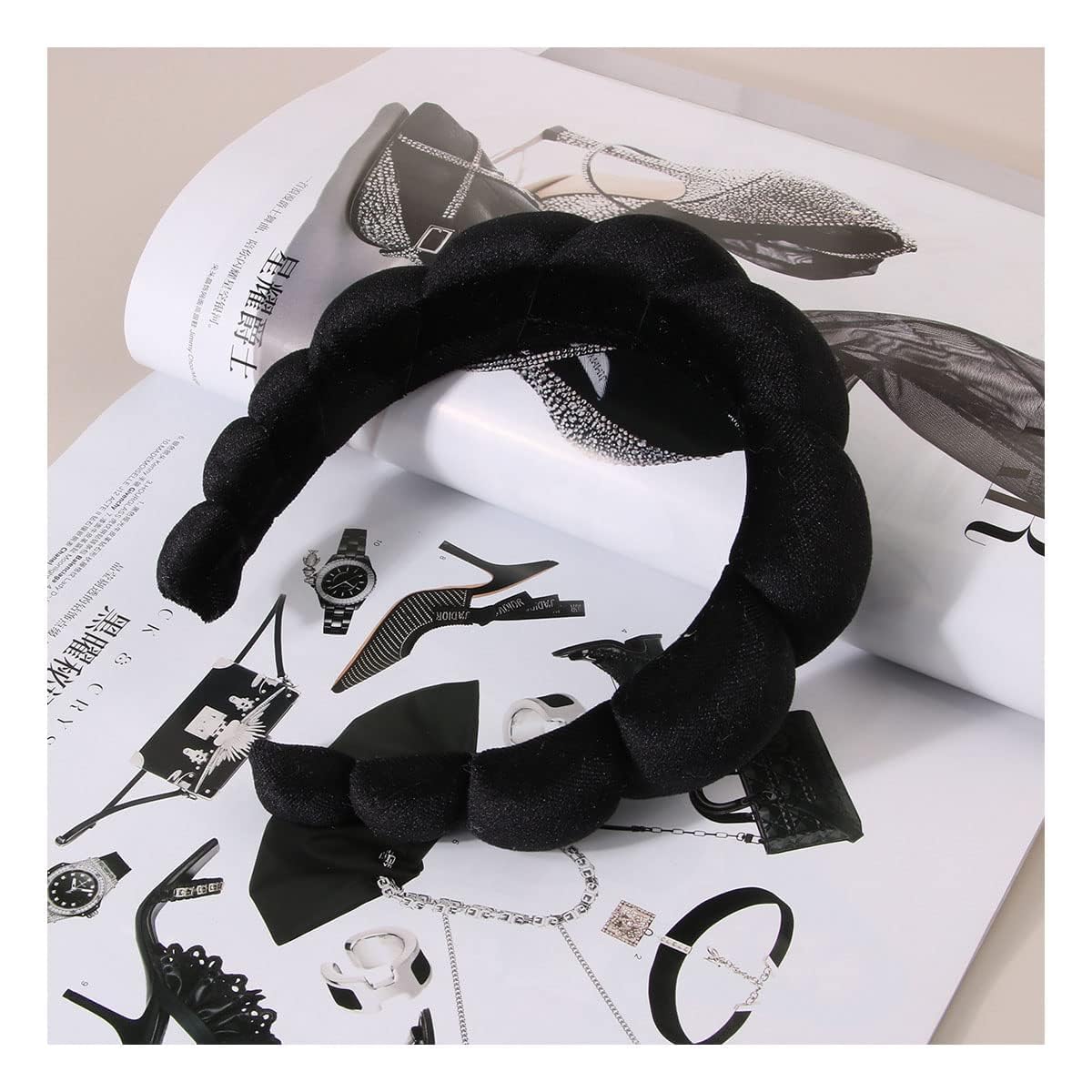 2 Pack Soft Puffy Makeup Headbands for Women & Girls - Non-Slip Spa Hair Bands for Face Washing, Skincare, Yoga & Relaxation (Black & Pink) - Perfect for Home Spa Days, Beauty Routines & Self-Care Sessions