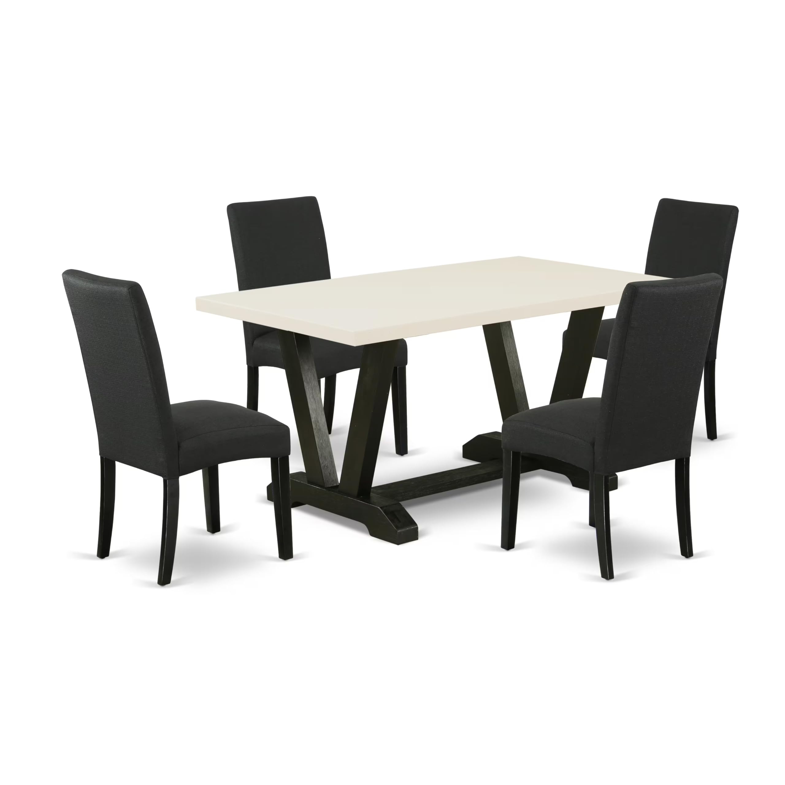 East West Furniture 5-Piece Dining Set with Rectangle Table & 4 Parson Chairs - 36x60 Inch Kitchen Table with V-Legs, Black Linen Fabric Seating - Perfect for Small Spaces, Breakfast Nooks & Modern Dining Rooms