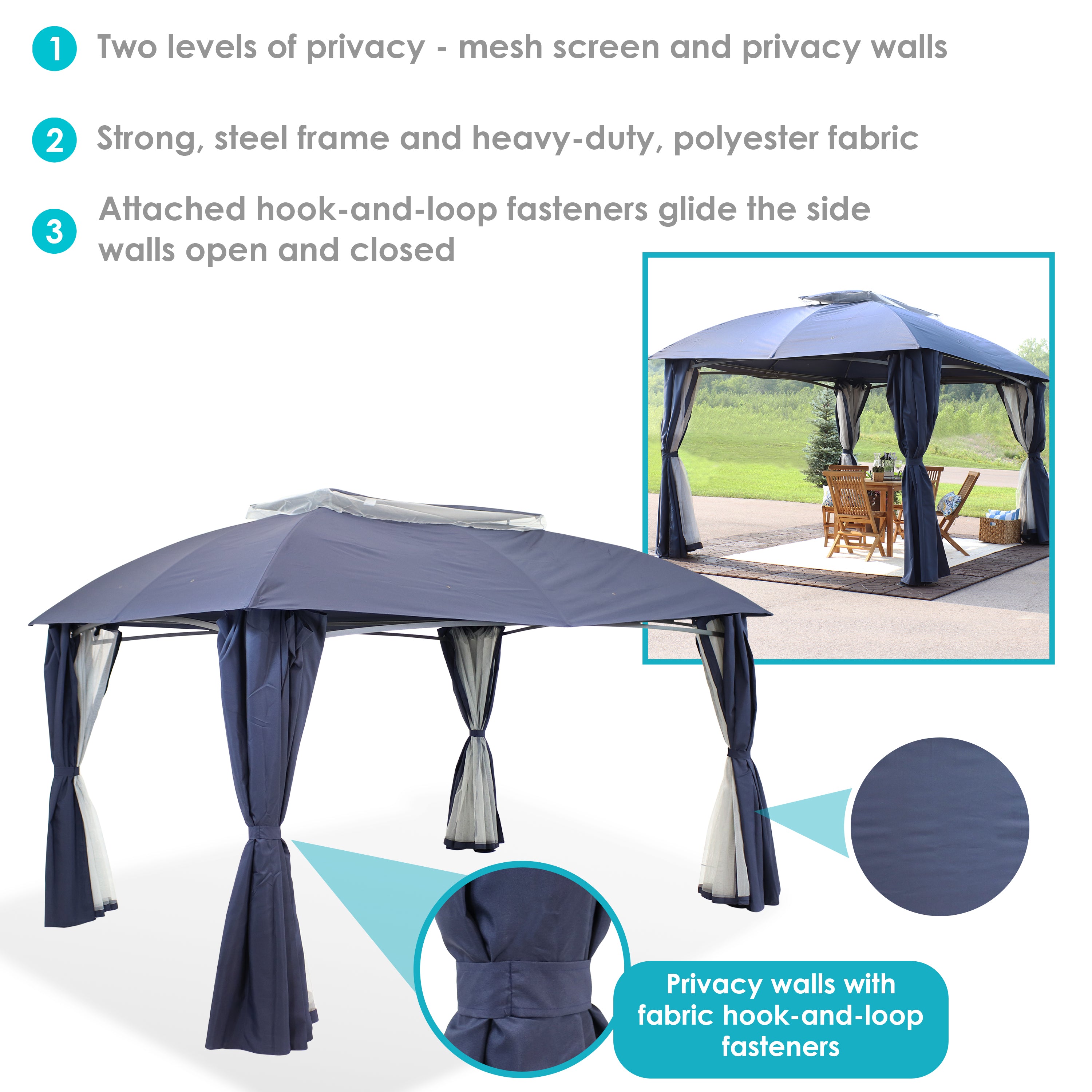 10' x 13' Outdoor Gazebo with Mesh Screens & Privacy Walls - Perfect for Patio, Backyard, and Garden Relaxation