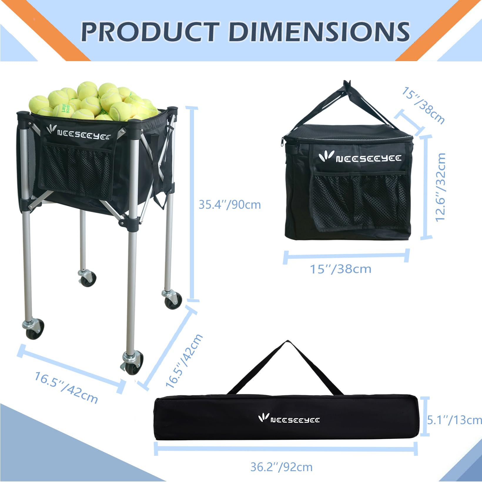 Portable Tennis Ball Hopper with Wheels - Holds 160 Balls for Tennis, Racquetball, Pickleball, Baseball & Badminton - Perfect for Practice, Training & Court Cleanup