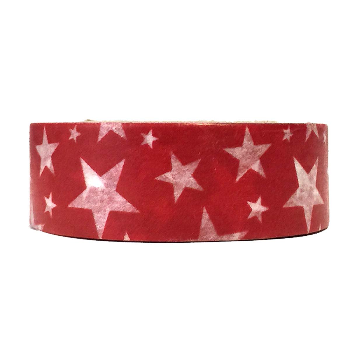 Wrapables Colorful Patterns Washi Masking Tape - Red Stars Design for Scrapbooking, Journaling & DIY Crafts | Decorative Adhesive Tape for Gift Wrapping, Bullet Journals & Home Decor