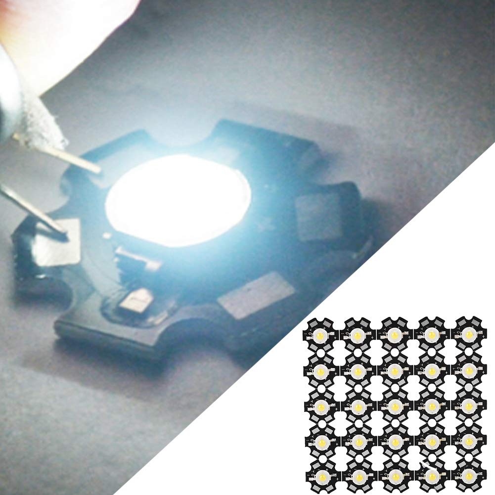 Velaurs 25PCS LED Chip Light Beads - 30000-35000K Cool White Light with Plate for DIY Lamps, Flashlights & Home Lighting Projects | Perfect for Crafting, Repairing & Emergency Light Solutions