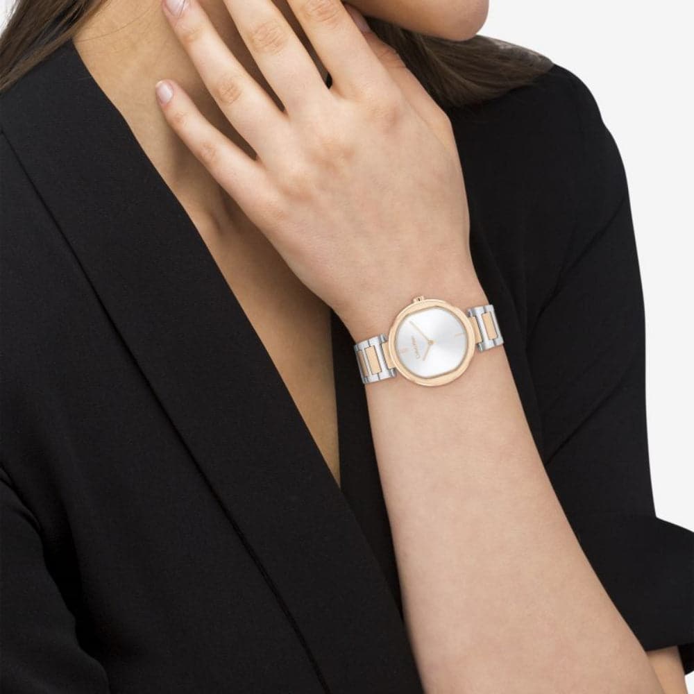 Calvin Klein Women's Two-Tone Stainless Steel Watch with White Dial - Model 25200251 | Elegant Fashion Accessory for Office, Party & Everyday Wear