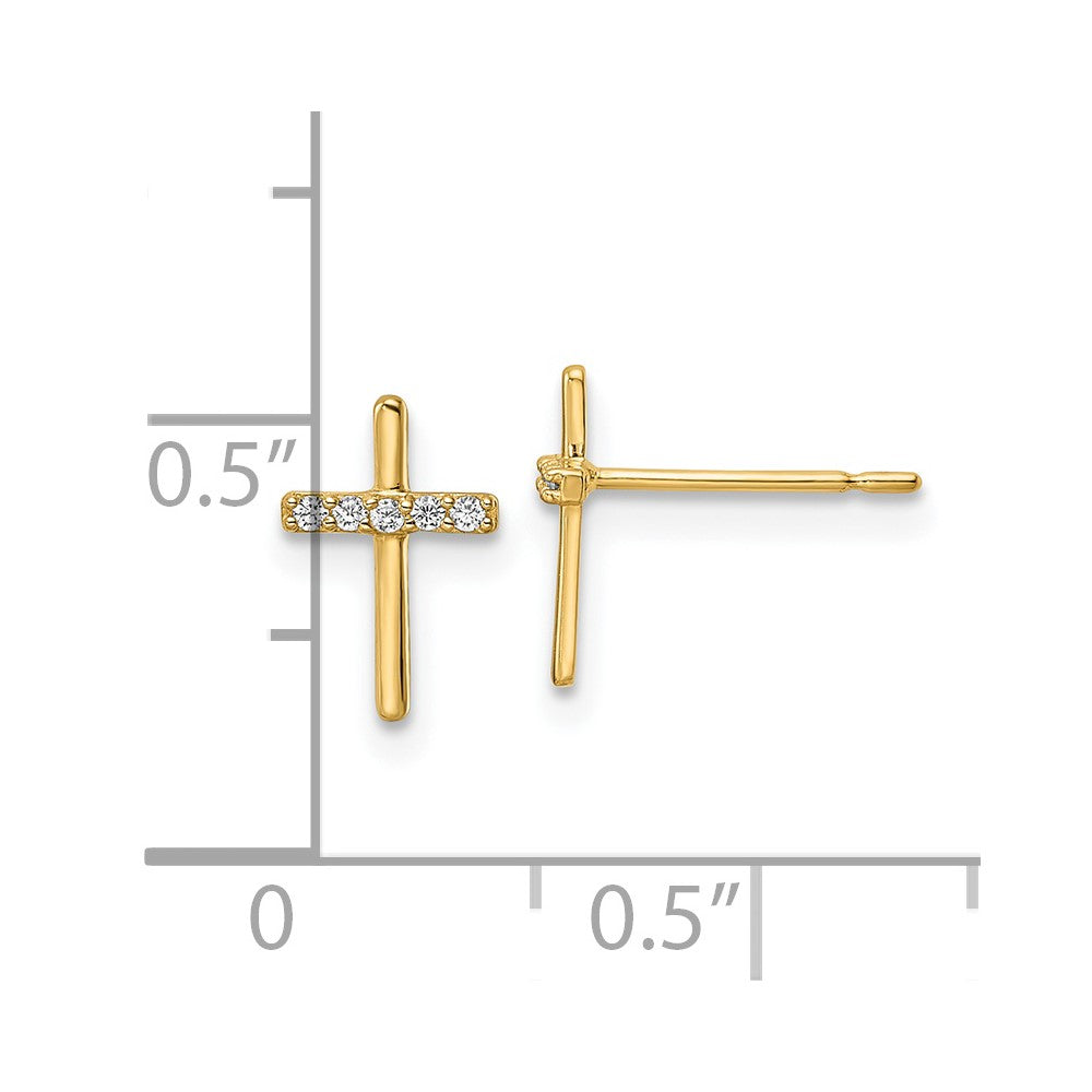 14K Gold Plated CZ Cross Post Earrings for Women - Elegant Religious Jewelry Gift (Model YE2122) - Perfect for Church, Weddings & Everyday Wear