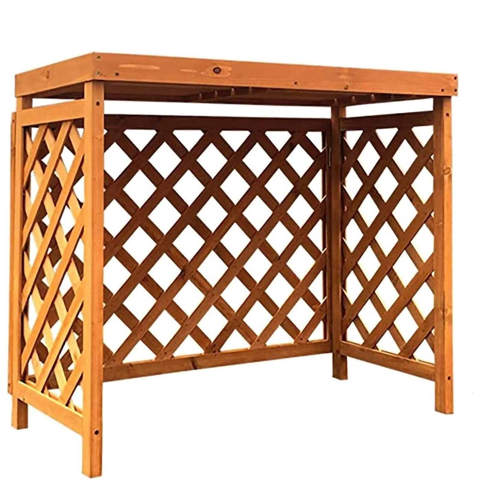Wooden Air Conditioner Cover Stand - Freestanding AC Unit Screen Fence Holder with Yellow Pot - Perfect for Indoor/Outdoor Decoration & Flower Display