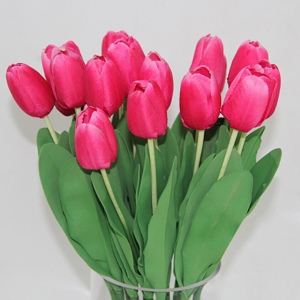 10pcs Classic Artificial Silk Flowers - Hot Pink Tulips for Wedding, Bridesmaid Bouquet, Home & Office Decor (Pink) | Perfect for Centerpieces, Table Arrangements & DIY Floral Projects