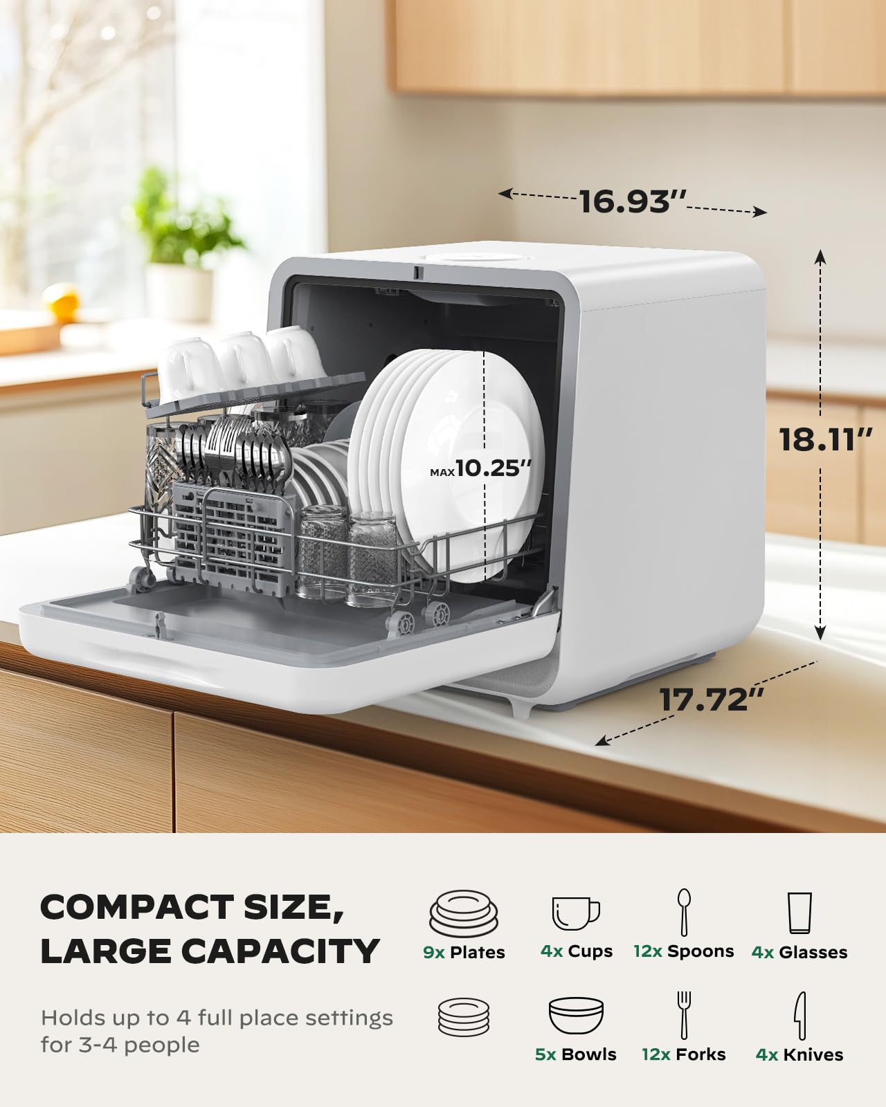 Silonn Mini Portable Countertop Dishwasher - Compact & Energy Efficient Tabletop Dishwasher for Small Spaces - Perfect for Apartments, RVs, Dorms & Tiny Homes