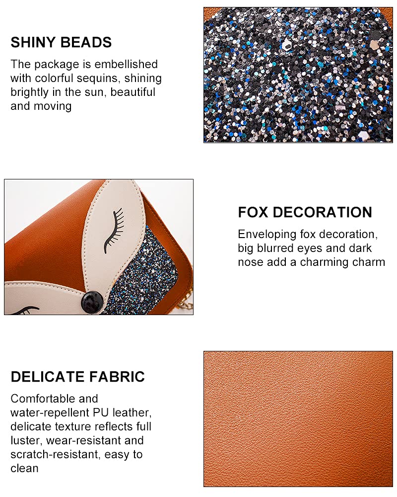 Cute Fox Sequins Leather Crossbody Shoulder Bag for Little Girls - Kids Small Purse, Perfect for School, Parties & Gifts