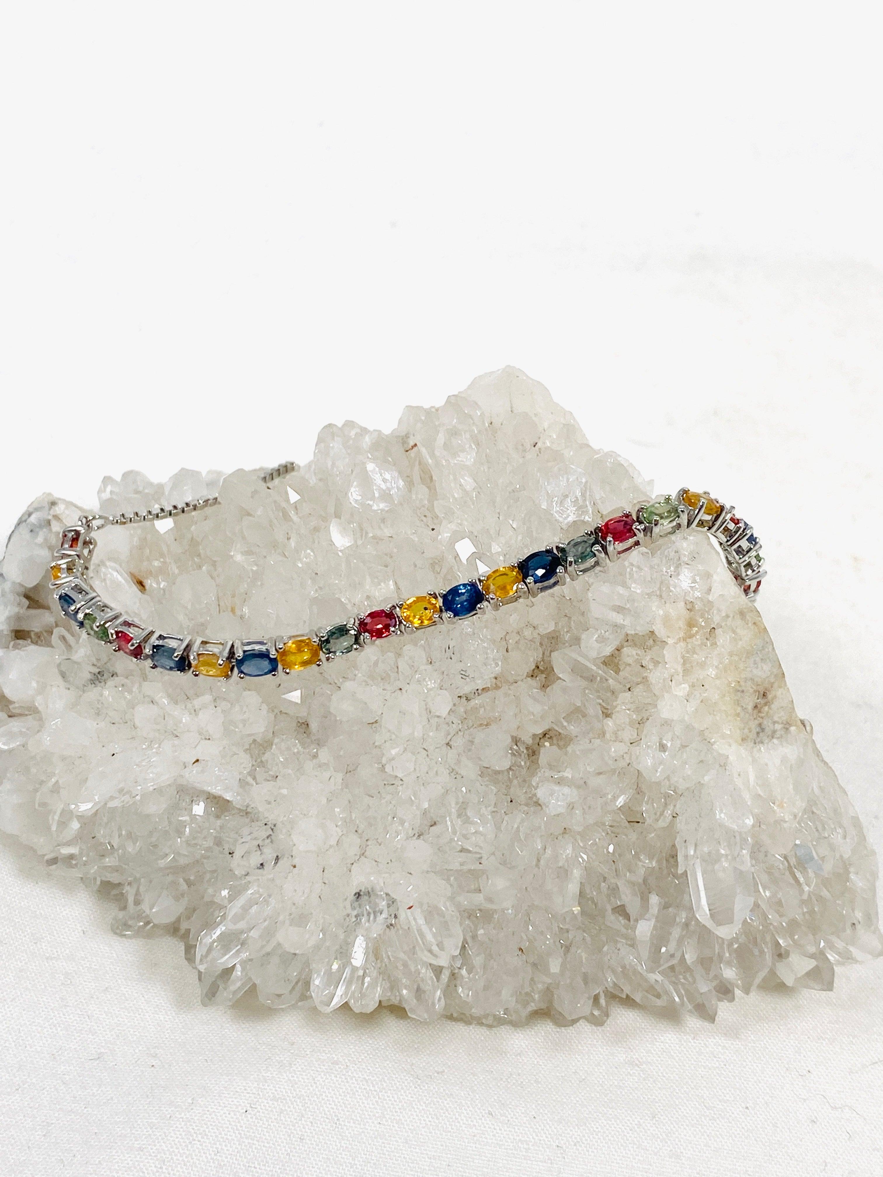 Multi-Colored Sapphire Lariat Bracelet SSGJ 83 - Elegant Adjustable Jewelry for Women, Perfect for Parties, Weddings & Special Occasions