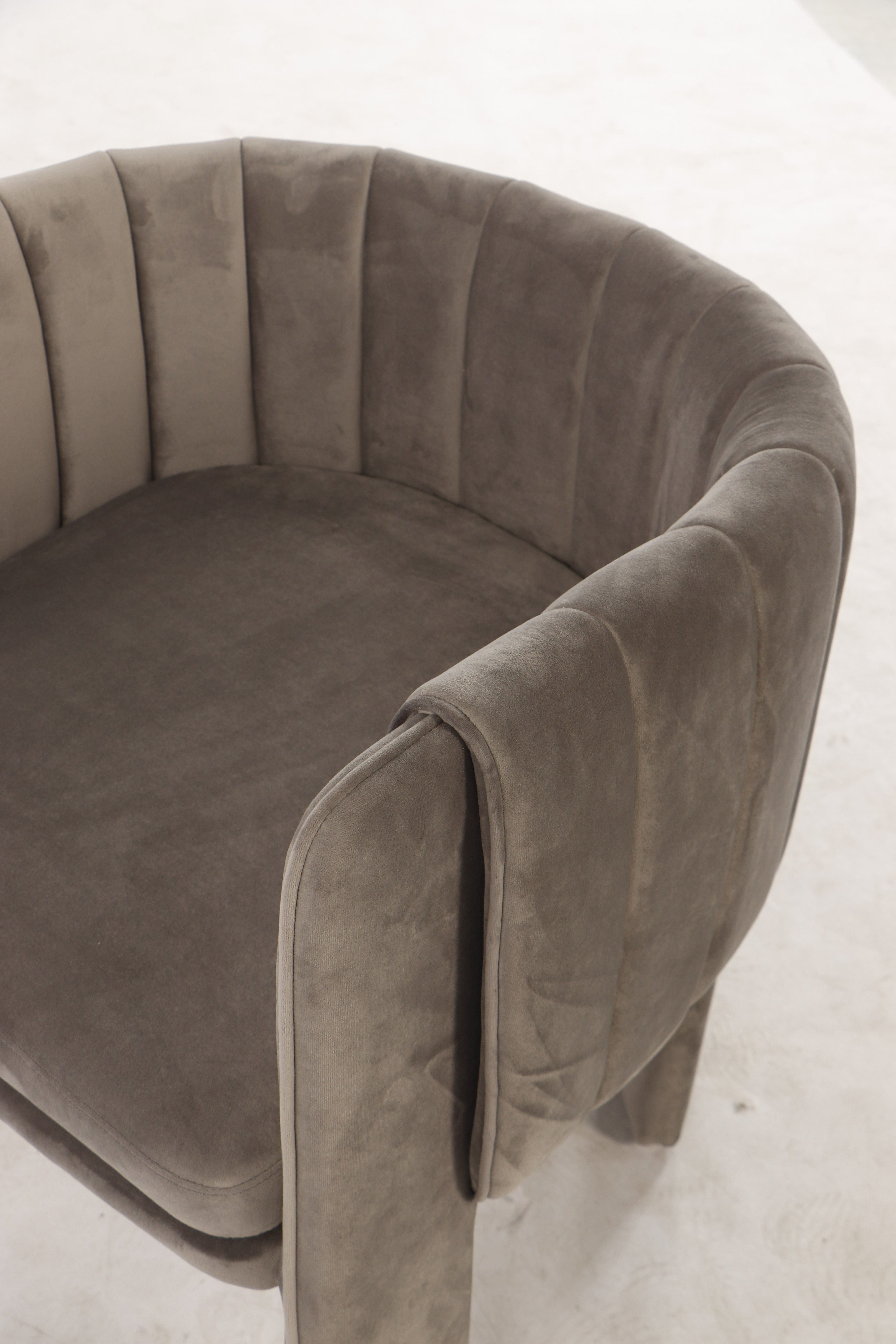 Olivia Channel Tufted Armchair Barrel Chair - Gray Upholstered Accent Chair for Living Room, Bedroom, or Office - Comfortable Lounge Chair with Button Tufting and Sturdy Wooden Legs