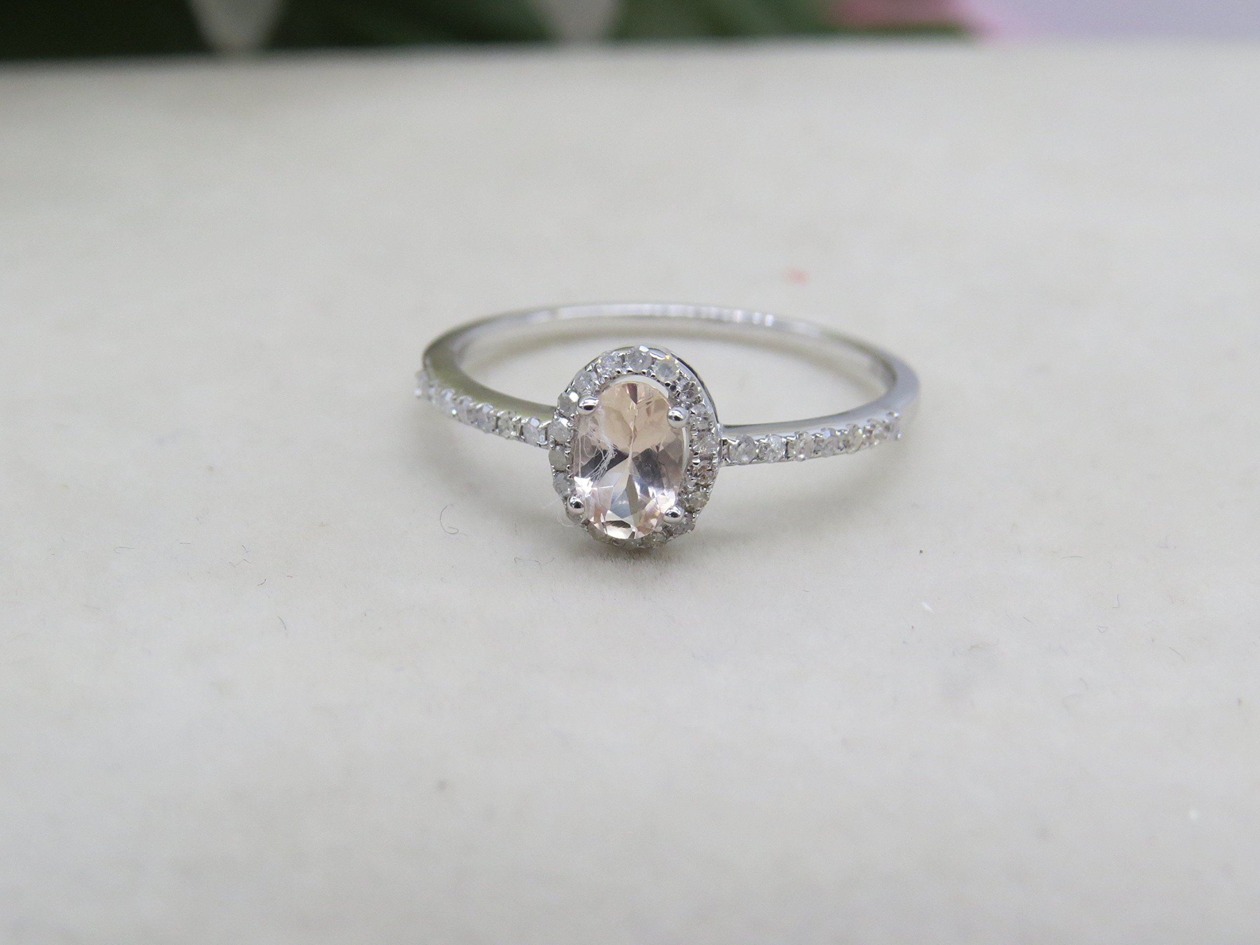Dazzlingrock Collection Oval Cut Morganite & Round Cut White Diamond Halo Engagement Ring in Sterling Silver - Perfect for Bridal, Wedding, and Proposal Gifts