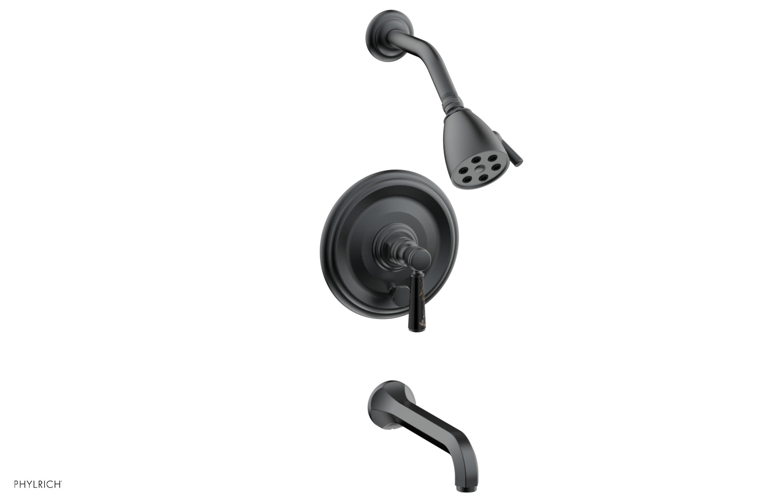 HEX TRADITIONAL Pressure Balance Tub and Shower Faucet Set - Black Marble Lever Handle 500 28 - Perfect for Modern Bathroom Renovation & Spa-Like Shower Experience
