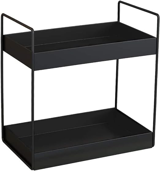 2-Tier Metal Kitchen Countertop Organizer with Cup Holder - Space-Saving Storage Rack for Spices, Utensils & Mugs - Perfect for Small Kitchens, Dining Tables & Office Desks - Black (2-Pack)