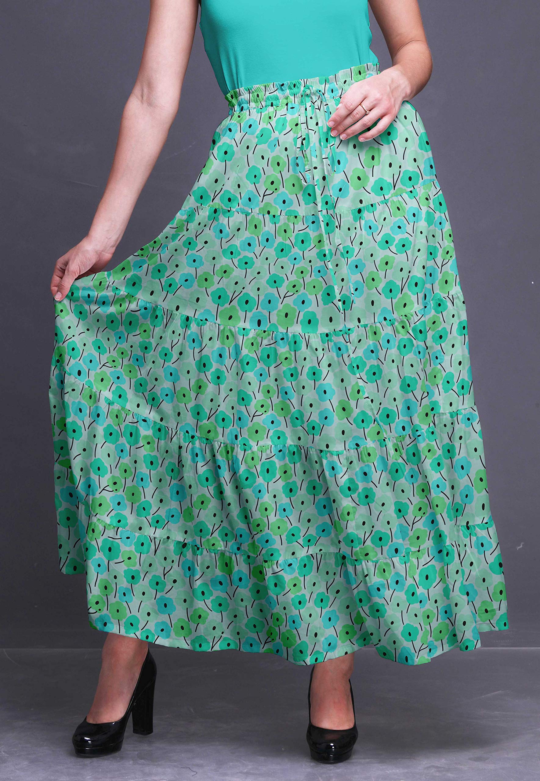 Boho Printed Long 5-Tier Cotton Skirt for Women - Comfortable & Stylish Maxi Skirt for Beach, Vacation & Summer Outfits