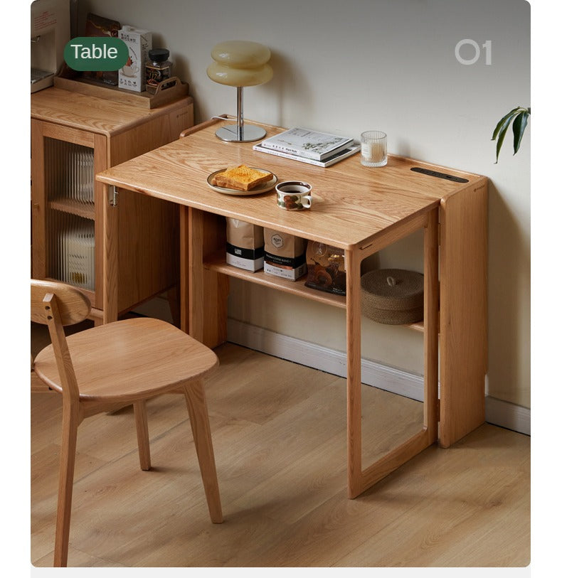 Solid Oak Wood Modern Nordic Folding Dining Table - Space-Saving for Small Apartments, Kitchens & Outdoor Use