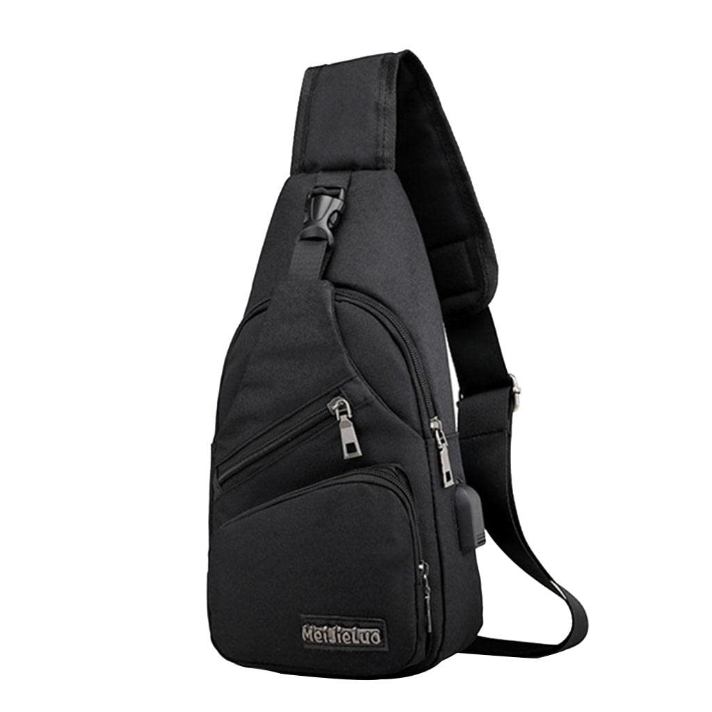 MYADDICTION Men's Sling Chest Bag with USB Charging Port - Waterproof Shoulder Daypack for Travel, Gym & Outdoor Activities | Black Crossbody Bag | Durable & Lightweight | Perfect for Hiking, Commuting & Daily Use