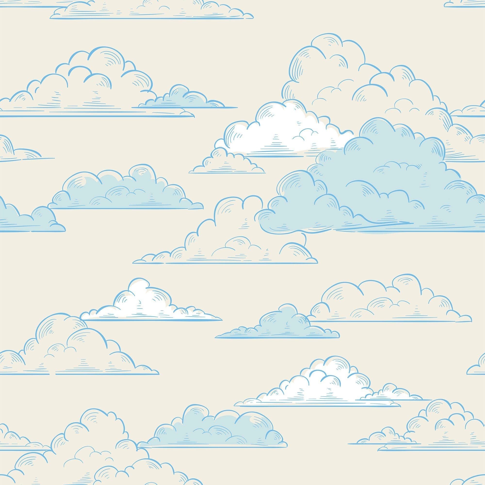 Blue and White Clouds Peel and Stick Removable Wallpaper for Kids - Self-Adhesive Nursery Decor - Perfect for Bedroom, Playroom, and Classroom Walls