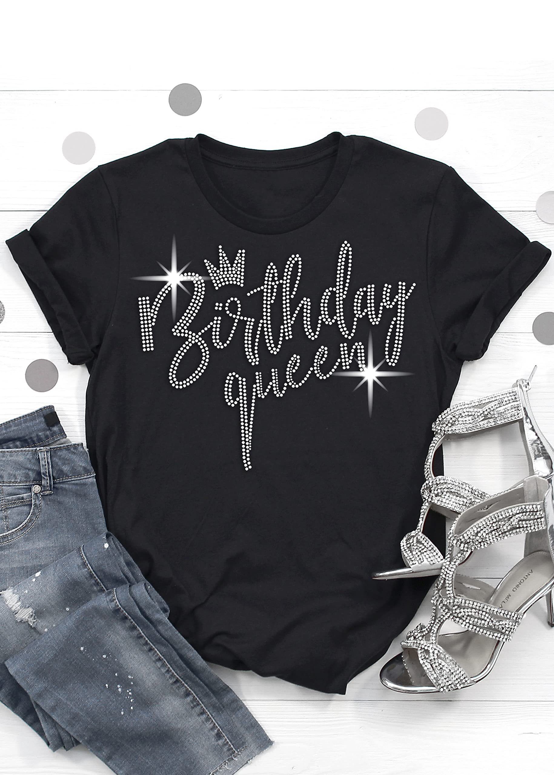 Sparkling Rhinestone Birthday Sash Shirts for Women - Elegant Birthday Queen & Squad T-Shirts - Perfect Birthday Gifts for Women | Great for Parties, Bachelorette & Girls Night Out