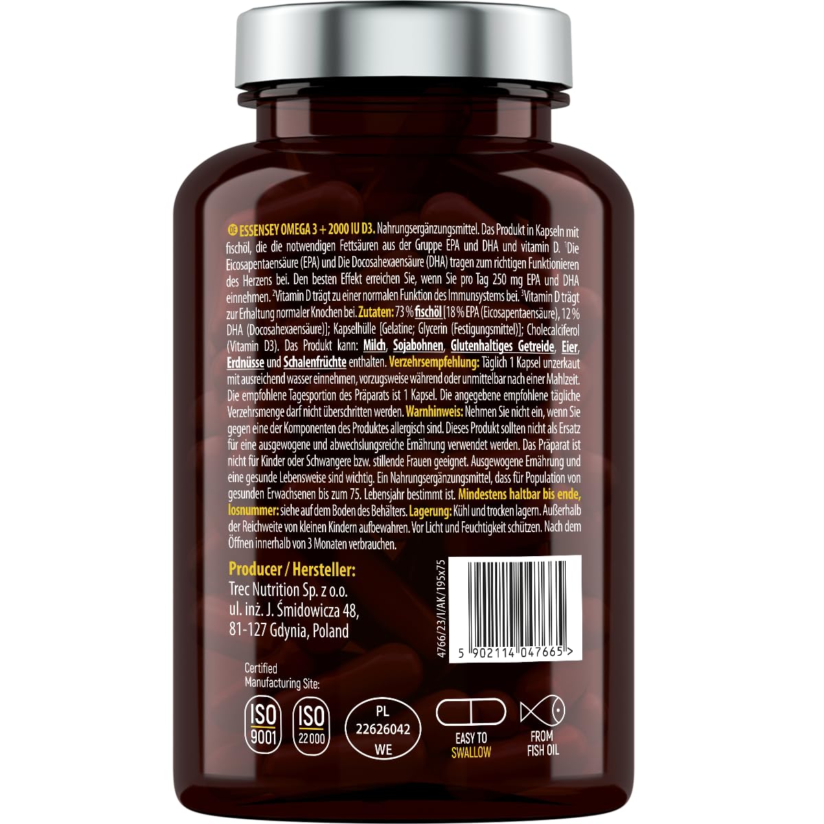 Essensey Omega 3 Fish Oil with 2000IU Vitamin D3 - 90 Softgel Capsules for Heart, Brain & Immune Health - Supports Joint Function & Bone Strength