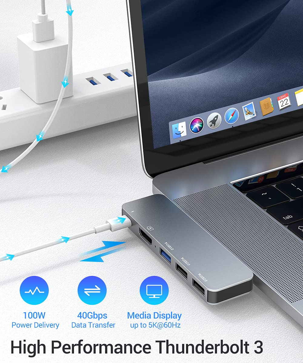 RayCue 8-in-1 USB C Hub for MacBook Pro/Air - 4K HDMI Adapter, Thunderbolt 3/4 Port, USB 3.0, SD/TF Card Reader - Compatible with MacBook Pro 13