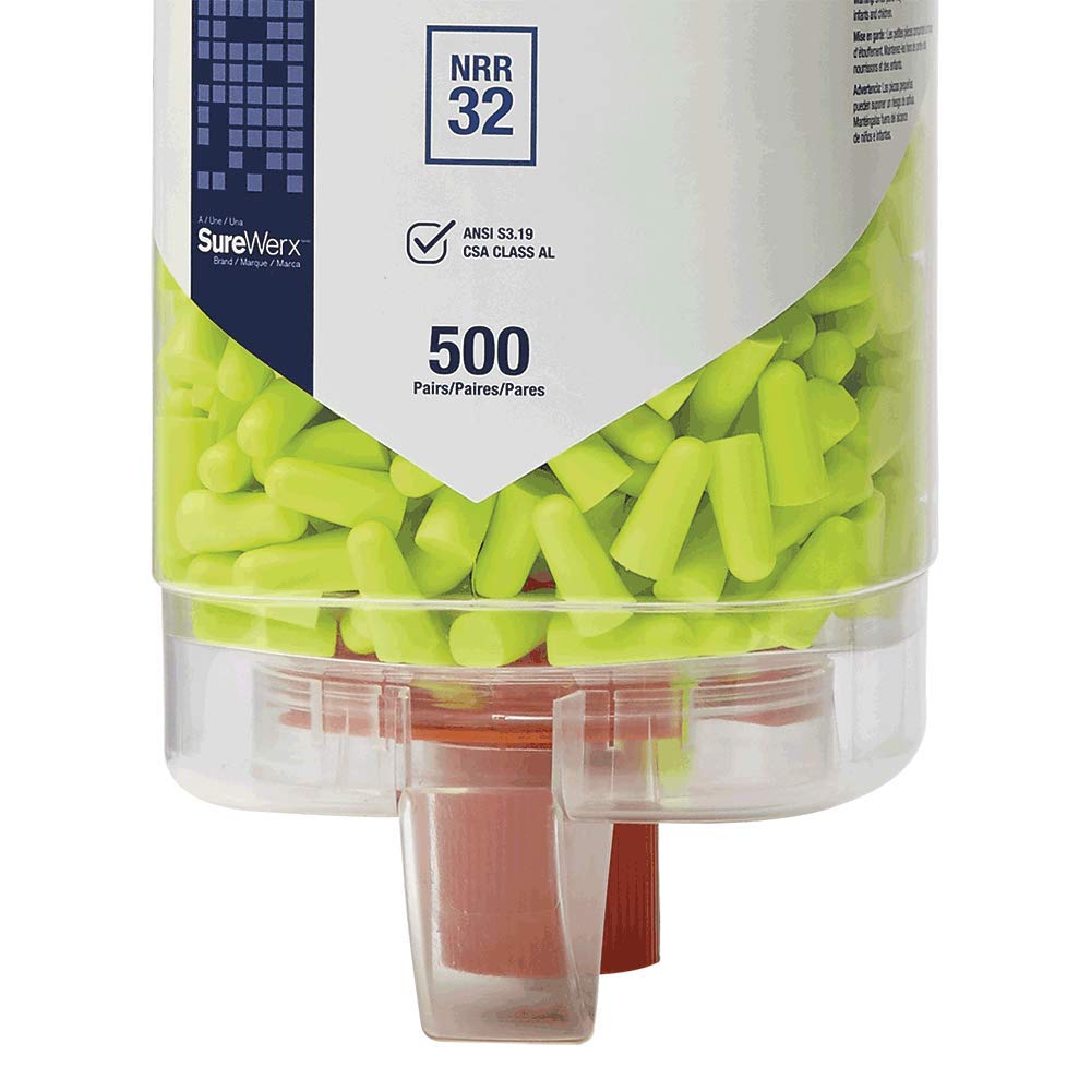 Sellstrom Disposable Uncorded Foam Ear Plugs - 32dB NRR Noise Reduction, Hi-Viz Green (500 Pack) - Ideal for Construction, Manufacturing, and Loud Work Environments