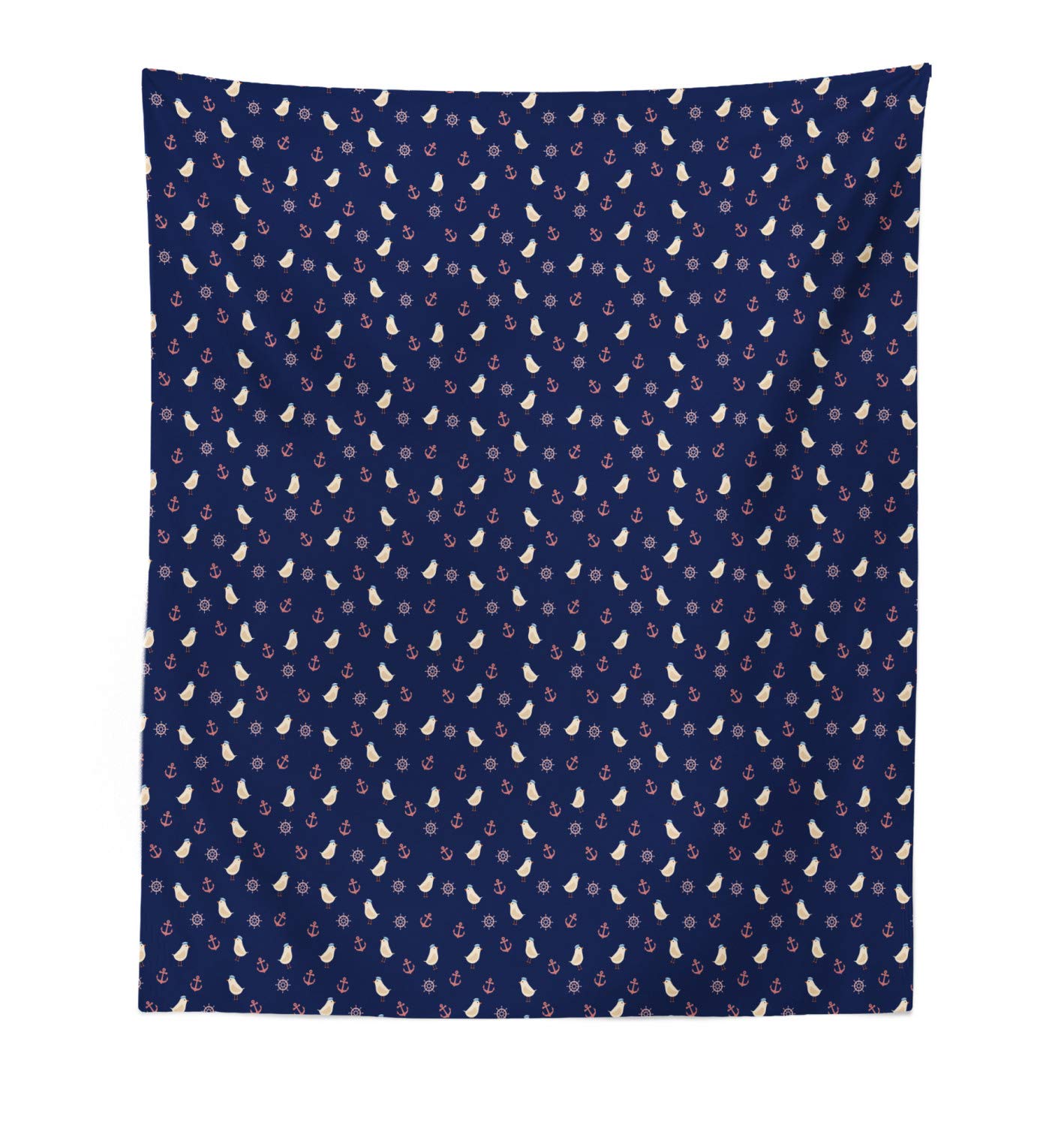 Ambesonne Blue Nautical Tapestry Wall Art - Ocean Theme with Birds in Marine Hats, Steering Wheel & Anchor Design - 23x28 Inch Fabric Wall Hanging for Bedroom, Living Room, Dorm Decor - Perfect for Coastal, Beach House or Sailor Theme Rooms