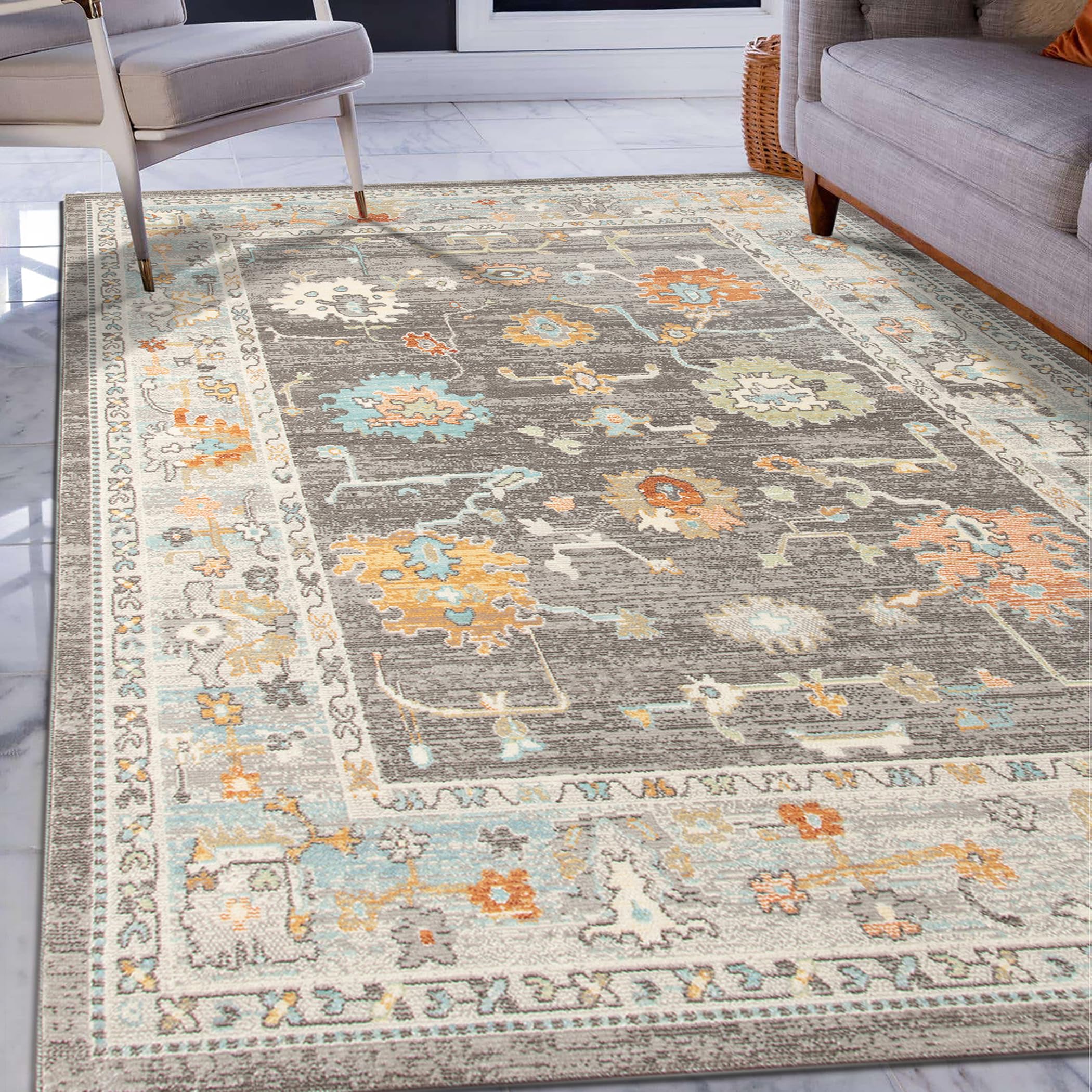 AMER Rugs Bohemian Seaford Collection 5x7 Indoor/Outdoor Area Rug - Taupe | Non-Slip Living Room, Bedroom, Dining Room & Kitchen Rug | Perfect for Boho Home Decor & High Traffic Areas