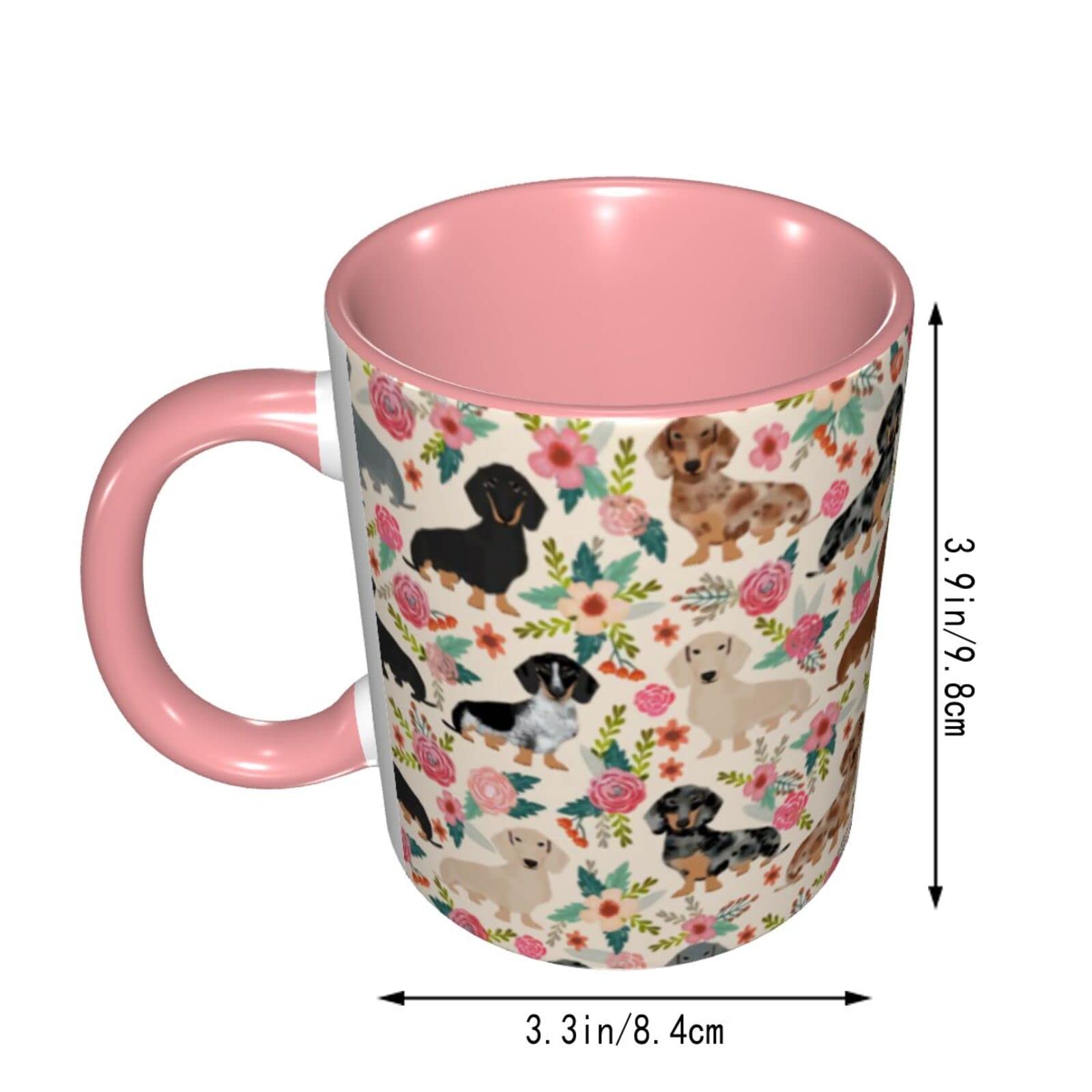 Funny Novelty Ceramic Coffee Mug with Cute Pink Dachshund Sausage Dog & Flowers Design - Microwave & Dishwasher Safe - Perfect for Gifts, Office Use & Coffee Lovers
