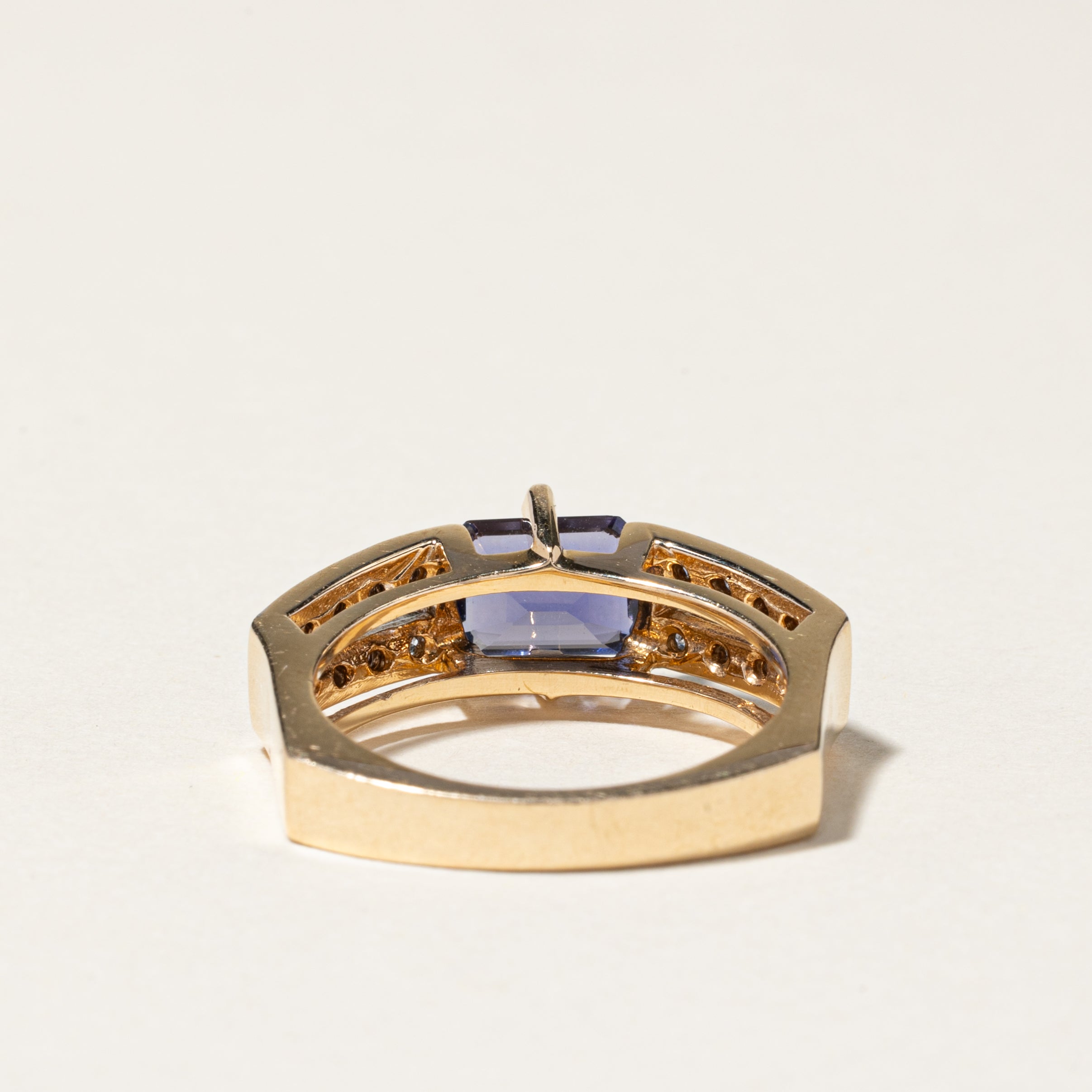 14K Yellow Gold Iolite and Diamond Ring - 1.13ct Iolite & 0.16ctw Diamonds - Size 8 - Elegant Engagement, Wedding, or Anniversary Jewelry Gift for Women
